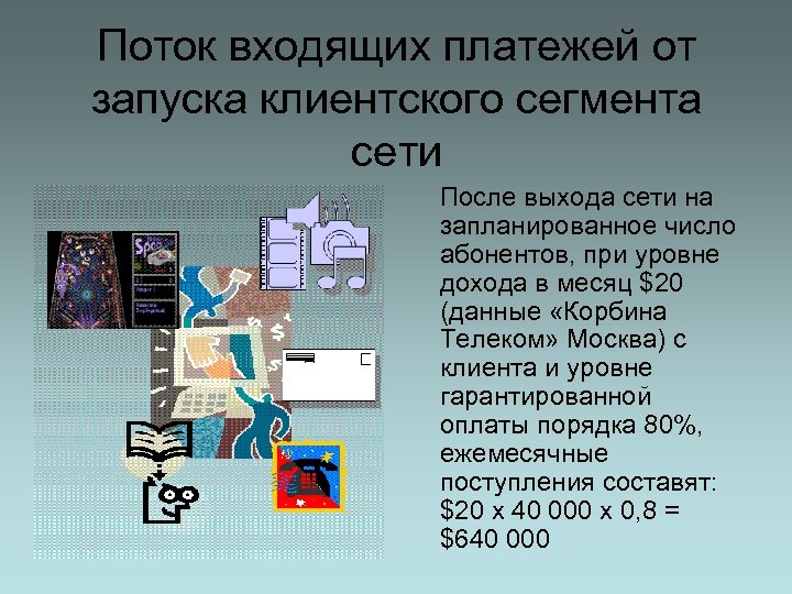 Поток входящих платежей от запуска клиентского сегмента сети После выхода сети на запланированное число