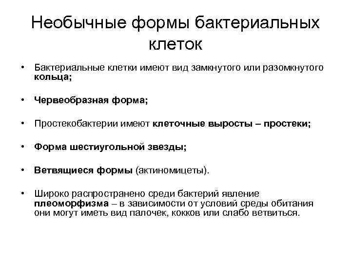 Необычные формы бактериальных клеток • Бактериальные клетки имеют вид замкнутого или разомкнутого кольца; •
