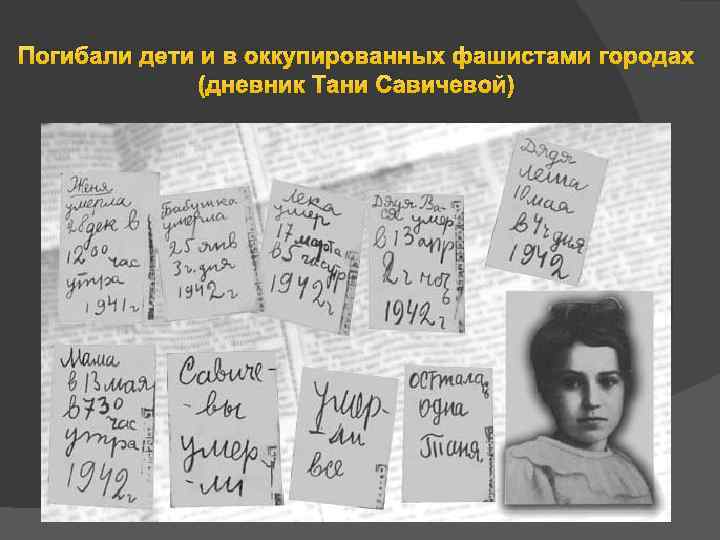 Погибали дети и в оккупированных фашистами городах (дневник Тани Савичевой) 