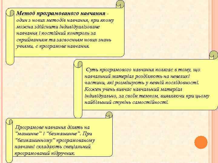 Метод програмованого навчання один з нових методів навчання, при якому можна здійснити індивідуалізоване навчання