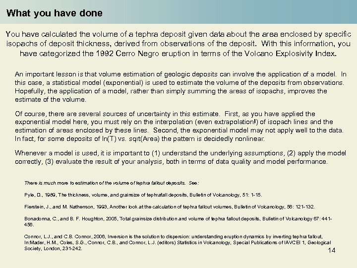 What you have done You have calculated the volume of a tephra deposit given