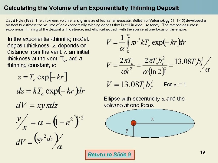 Calculating the Volume of an Exponentially Thinning Deposit David Pyle (1989, The thickness, volume,