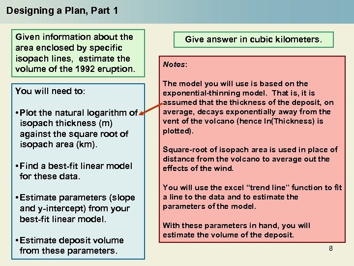 Designing a Plan, Part 1 Given information about the area enclosed by specific isopach