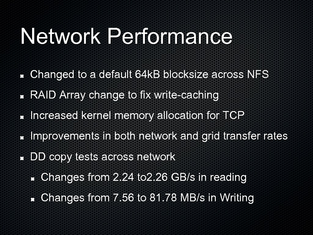 Network Performance Changed to a default 64 k. B blocksize across NFS RAID Array