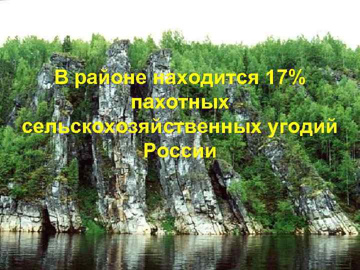 В районе находится 17% пахотных сельскохозяйственных угодий России 