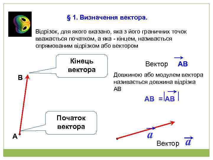 § 1. Визначення вектора. Відрізок, для якого вказано, яка з його граничних точок вважається