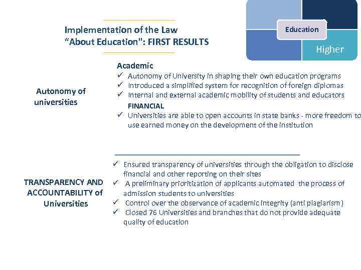 Implementation of the Law “About Education