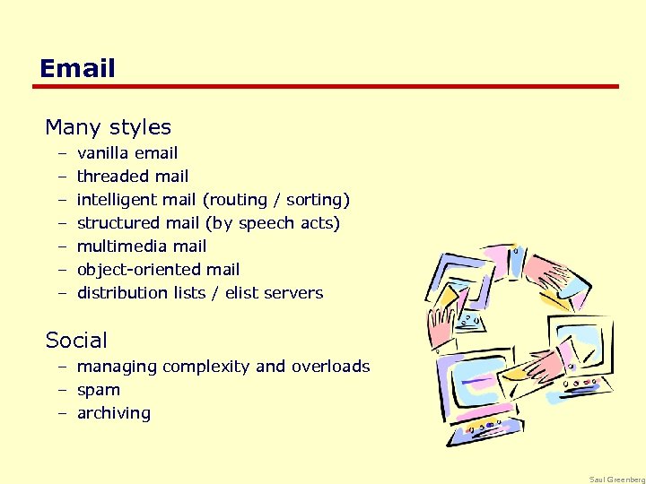 Email Many styles – – – – vanilla email threaded mail intelligent mail (routing