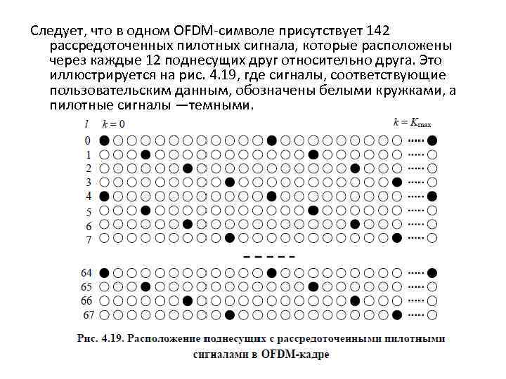 Следует, что в одном OFDM-символе присутствует 142 рассредоточенных пилотных сигнала, которые расположены через каждые