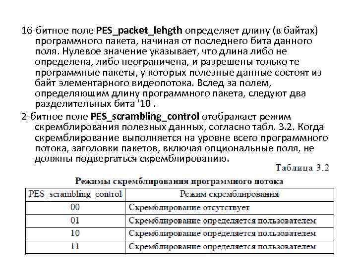 16 -битное поле PES_packet_lehgth определяет длину (в байтах) программного пакета, начиная от последнего бита