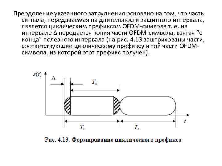 Преодоление указанного затруднения основано на том, что часть сигнала, передаваемая на длительности защитного интервала,