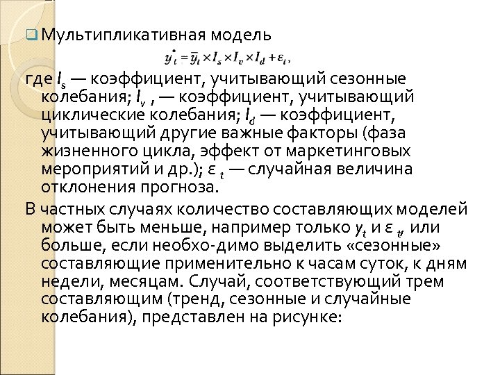 q Мультипликативная модель где Is — коэффициент, учитывающий сезонные колебания; Iv , — коэффициент,