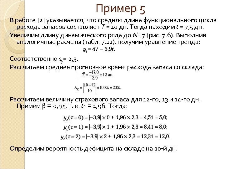Пример 5 В работе [2] указывается, что средняя длина функционального цикла расхода запасов составляет
