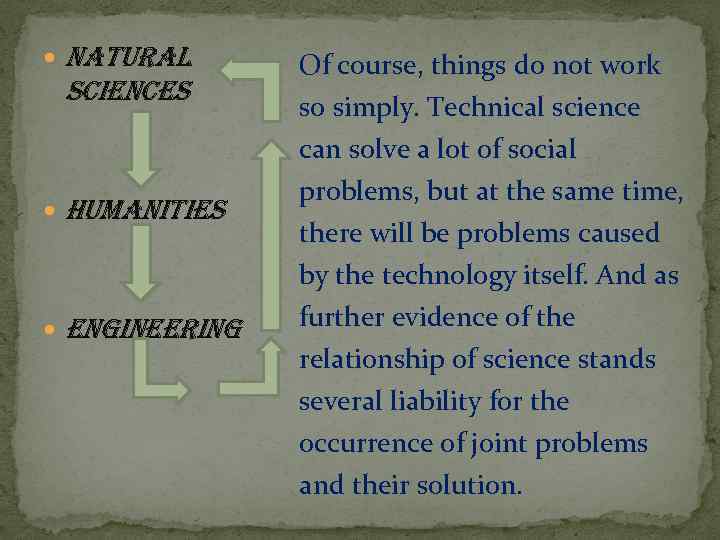  natural sciences humanities engineering Of course, things do not work so simply. Technical