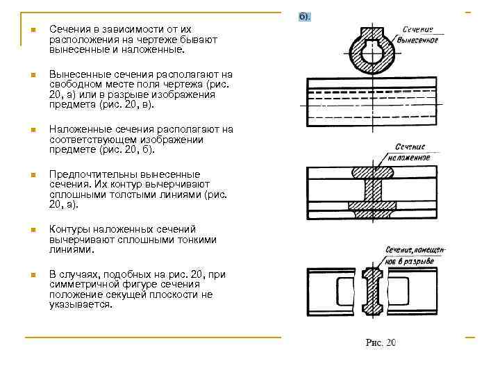 Как называются сечения в зависимости от их расположения на чертежах