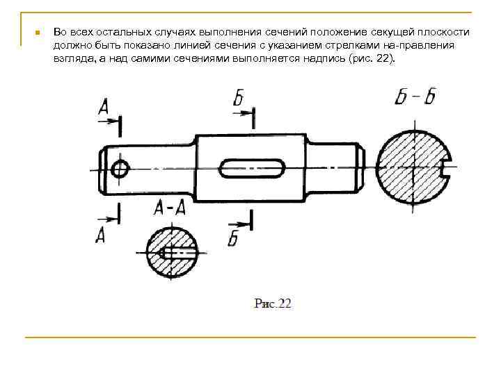 n Во всех остальных случаях выполнения сечений положение секущей плоскости должно быть показано линией