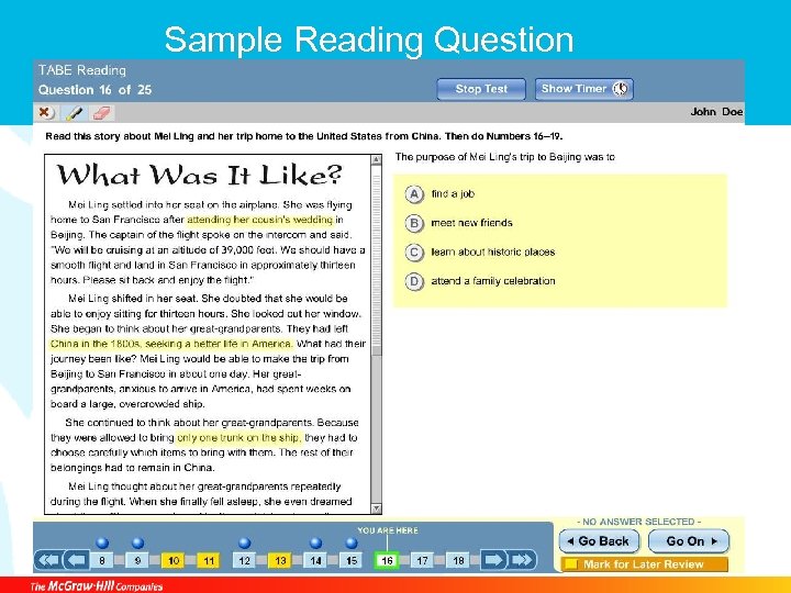 Sample Reading Question 