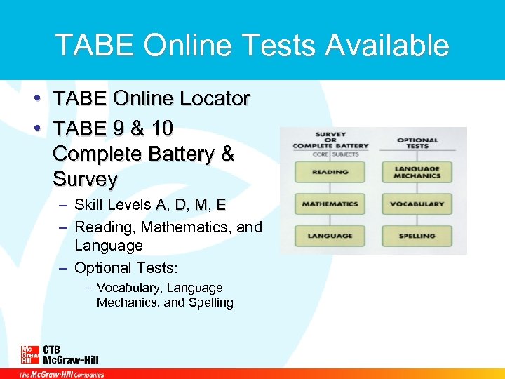 TABE Online Tests Available • TABE Online Locator TABE • TABE 9 & 10