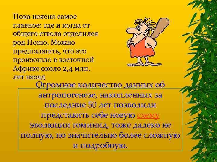 Пока неясно самое главное: где и когда от общего ствола отделился род Homo. Можно