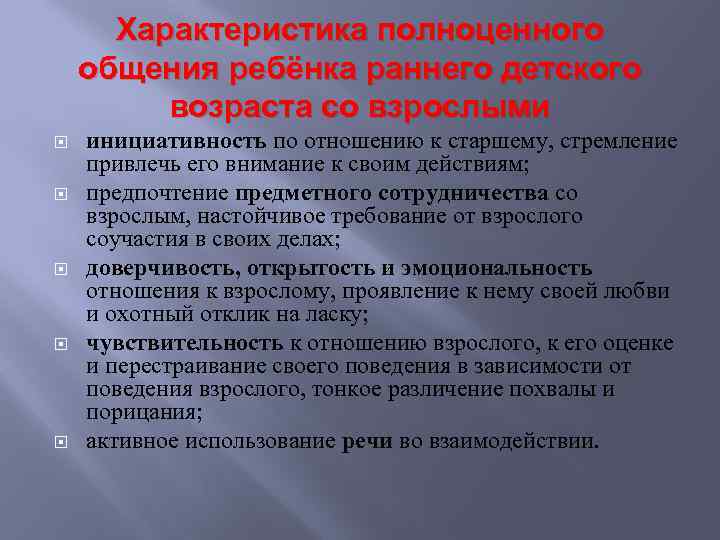 Характеристика полноценного общения ребёнка раннего детского возраста со взрослыми инициативность по отношению к старшему,