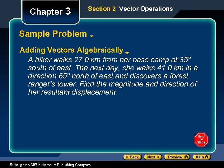 Chapter 3 Section 2 Vector Operations Sample Problem Adding Vectors Algebraically A hiker walks