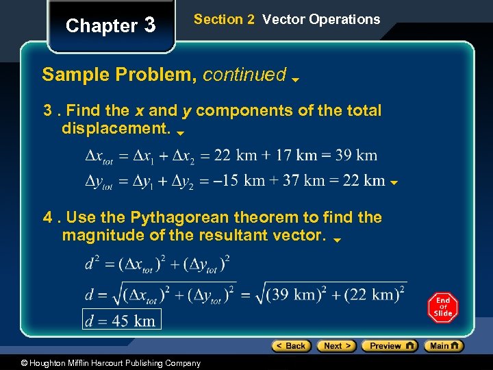 Chapter 3 Section 2 Vector Operations Sample Problem, continued 3. Find the x and