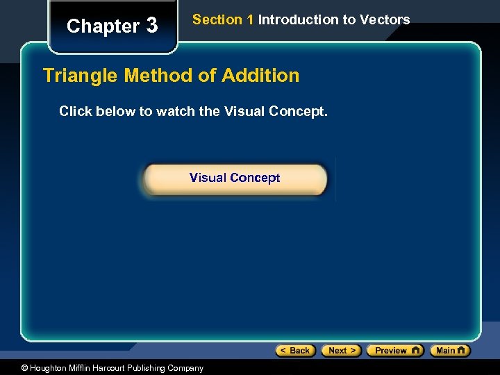 Chapter 3 Section 1 Introduction to Vectors Triangle Method of Addition Click below to