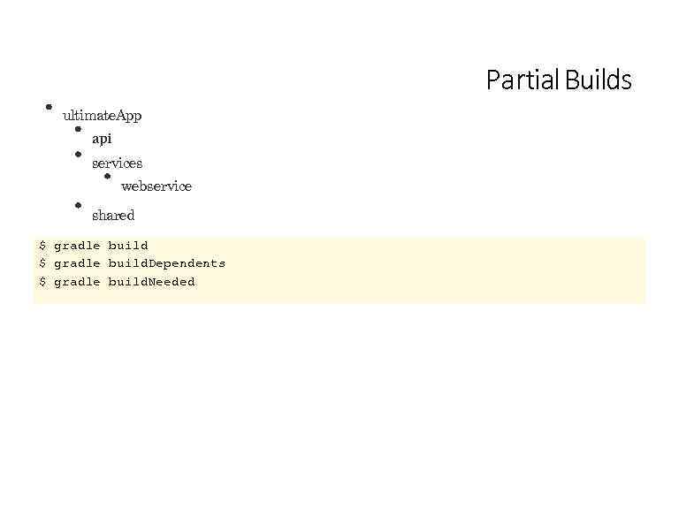 Partial Builds ultimate. App api services webservice shared $ gradle build. Dependents $ gradle