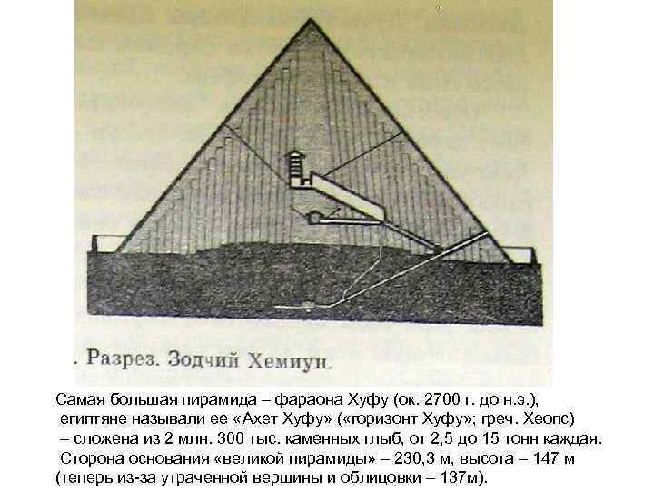 Самая большая пирамида – фараона Хуфу (ок. 2700 г. до н. э. ), египтяне