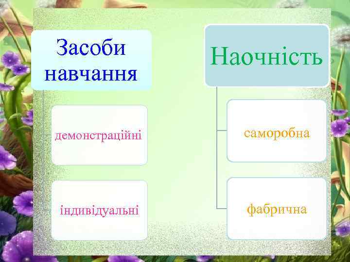 Засоби навчання Наочність демонстраційні саморобна індивідуальні фабрична 