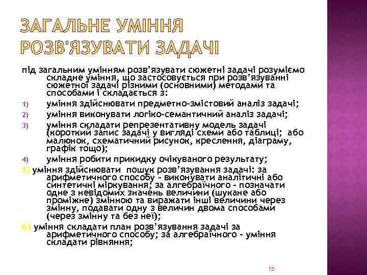 ЗАГАЛЬНЕ УМІННЯ РОЗВ'ЯЗУВАТИ ЗАДАЧІ під загальним умінням розв’язувати сюжетні задачі розуміємо складне уміння, що