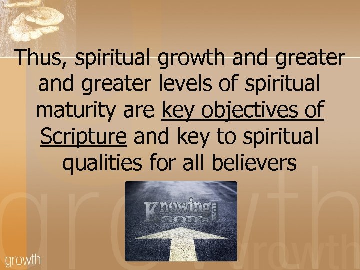 Thus, spiritual growth and greater levels of spiritual maturity are key objectives of Scripture