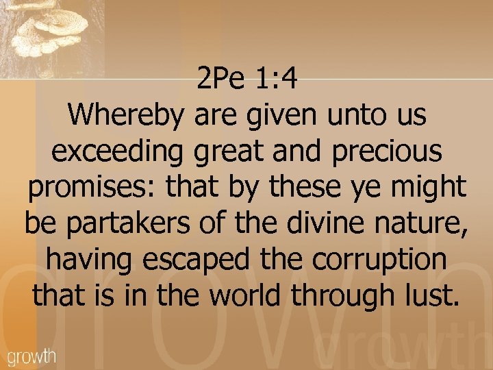 2 Pe 1: 4 Whereby are given unto us exceeding great and precious promises: