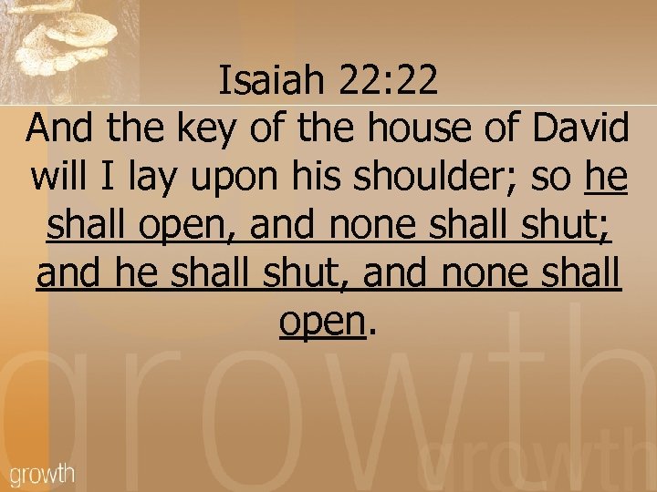 Isaiah 22: 22 And the key of the house of David will I lay