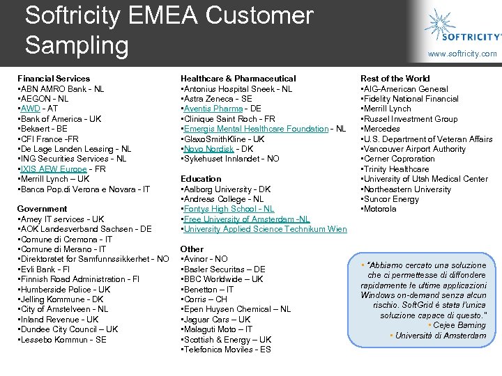 Softricity EMEA Customer Sampling Financial Services • ABN AMRO Bank - NL • AEGON