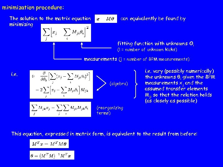 minimization procedure: The solution to the matrix equation minimizing can equivalently be found by