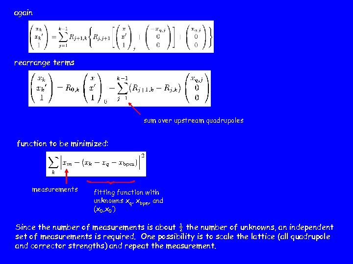 again rearrange terms sum over upstream quadrupoles function to be minimized: measurements fitting function