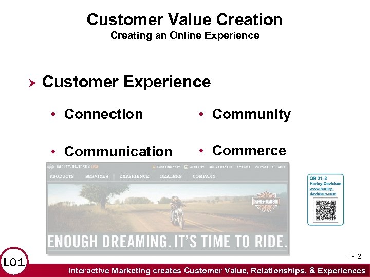 Customer Value Creation Creating an Online Experience Customer Experience • Connection • Communication LO