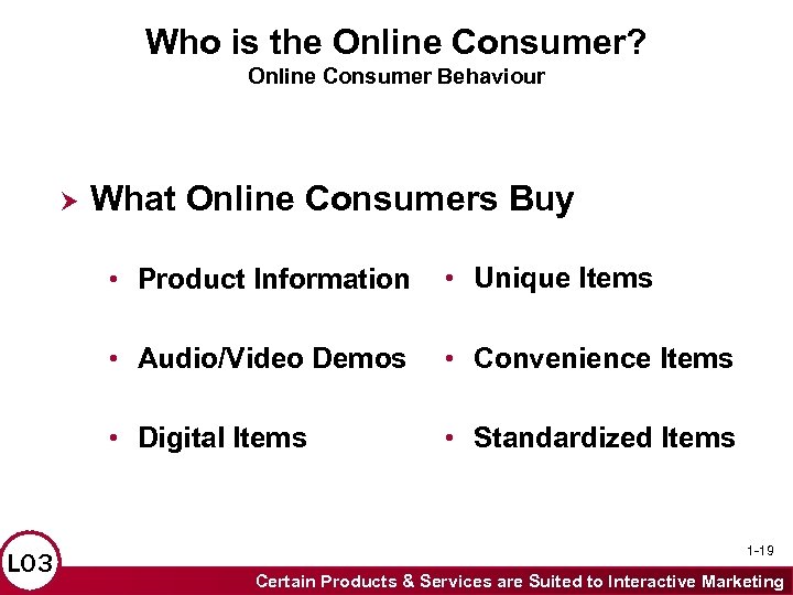 Who is the Online Consumer? Online Consumer Behaviour What Online Consumers Buy • Product