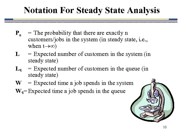 Notation For Steady State Analysis Pn = The probability that there are exactly n