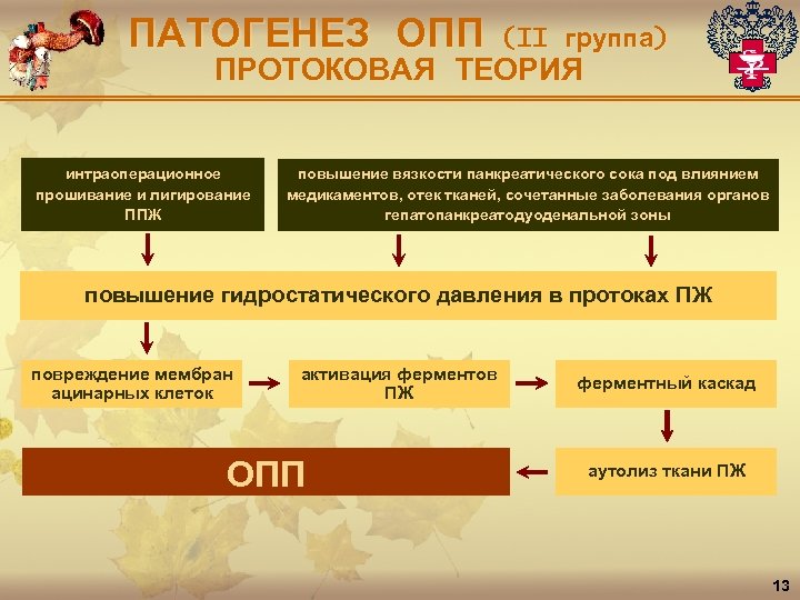 ПАТОГЕНЕЗ ОПП (II группа) ПРОТОКОВАЯ ТЕОРИЯ интраоперационное прошивание и лигирование ППЖ повышение вязкости панкреатического