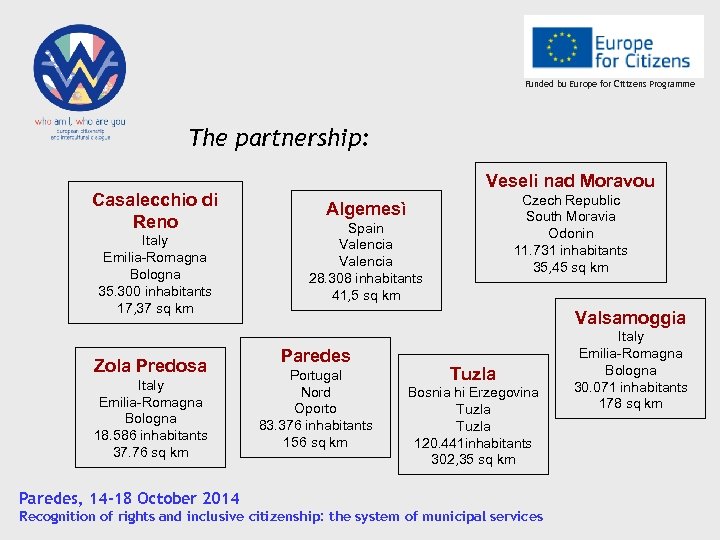 Funded bu Europe for Citizens Programme The partnership: Casalecchio di Reno Italy Emilia-Romagna Bologna