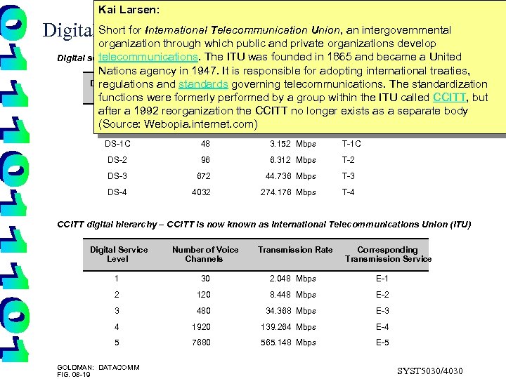 Kai Larsen: Digital Short for International Telecommunication Union, Standards Service Hierarchy and CCITT an