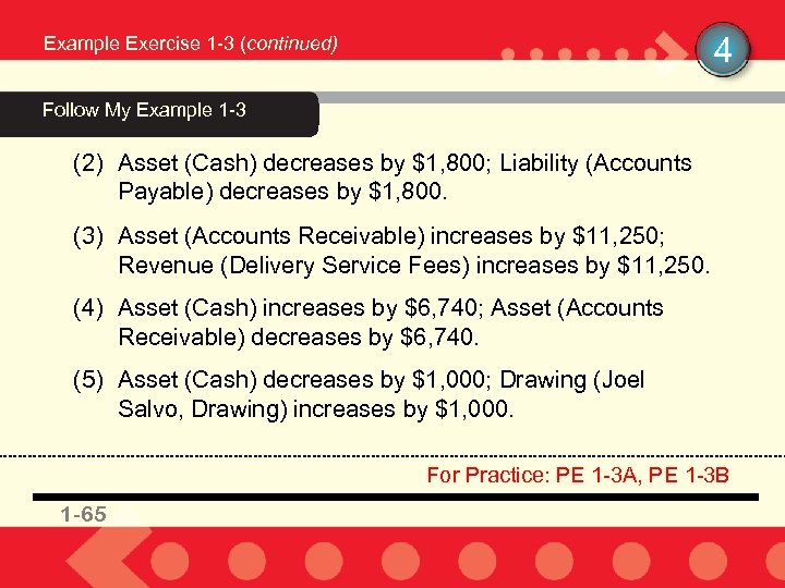 4 Example Exercise 1 -3 (continued) Follow My Example 1 -3 (2) Asset (Cash)