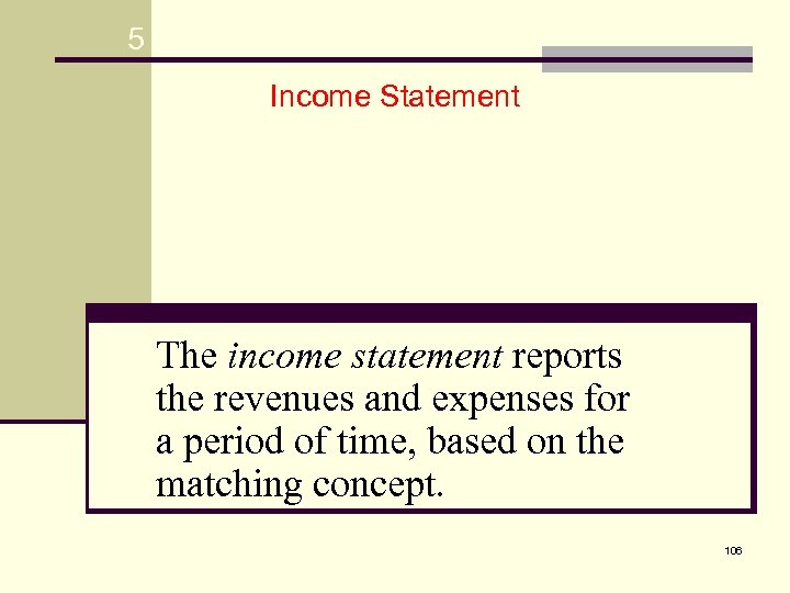 5 Income Statement The income statement reports the revenues and expenses for a period