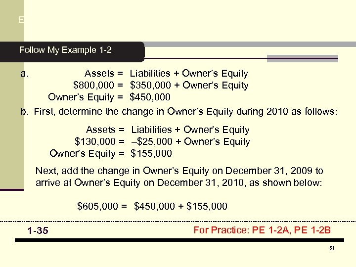 3 Example Exercise 1 -2 (continued) Follow My Example 1 -2 a. Assets =