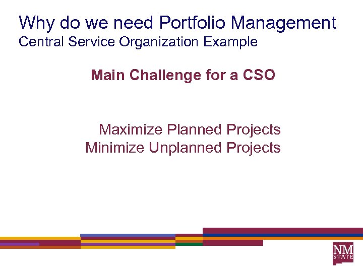 Why do we need Portfolio Management Central Service Organization Example Main Challenge for a