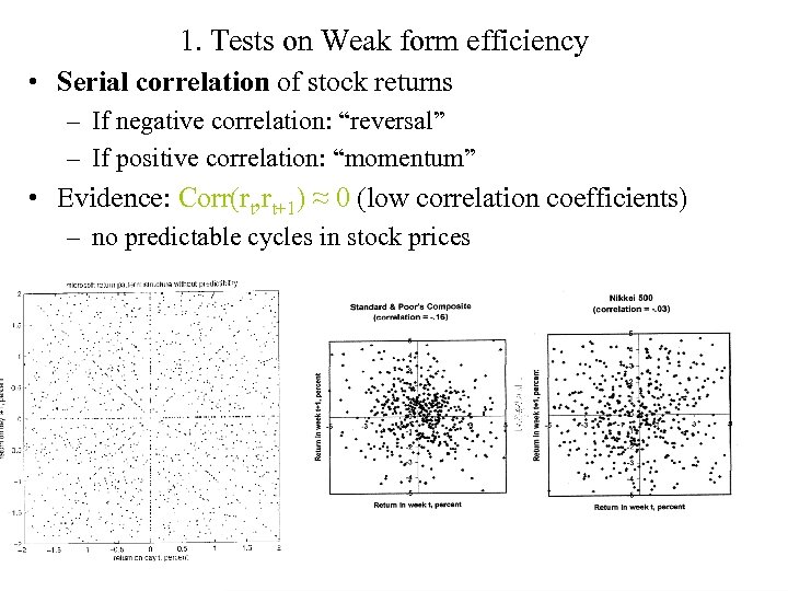 1. Tests on Weak form efficiency • Serial correlation of stock returns – If