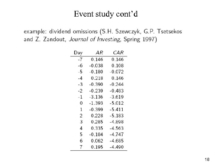Event study cont’d 18 