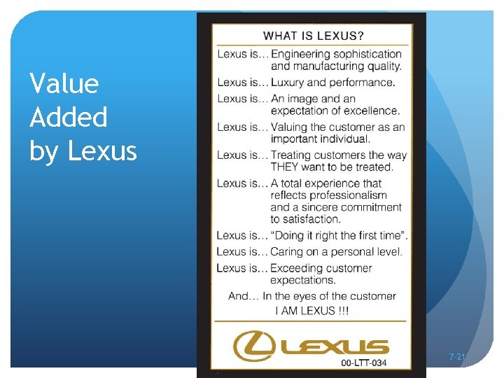 Value Added by Lexus 7 -21 